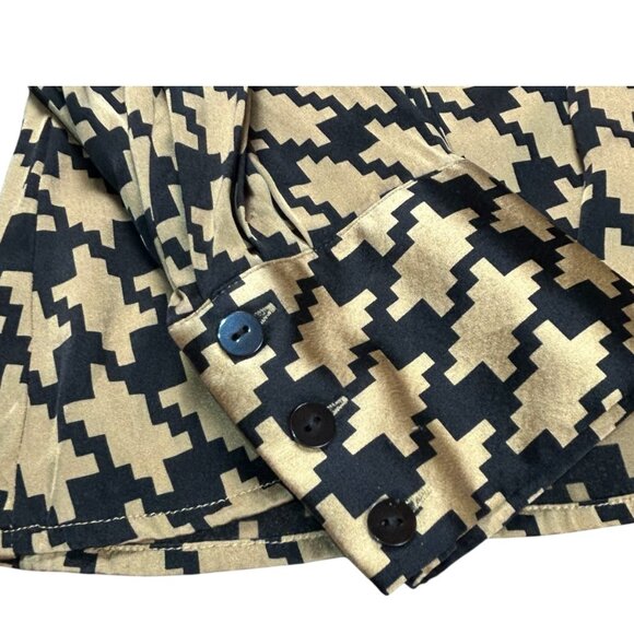 VTG Oscar de la Renta Womens Black Gold Houndstooth Silk Blend Blouse Luxury 14 - Picture 4 of 7